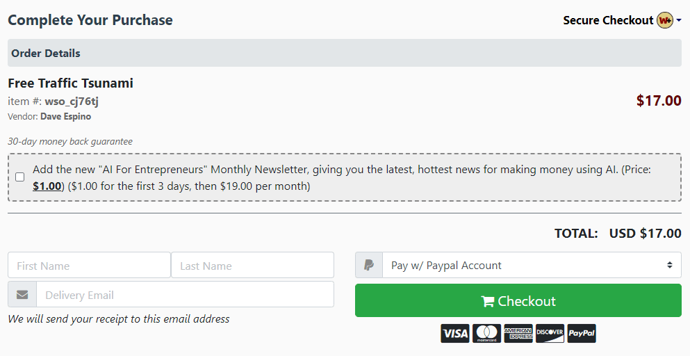 Free Traffic Tsunami Checkout Page